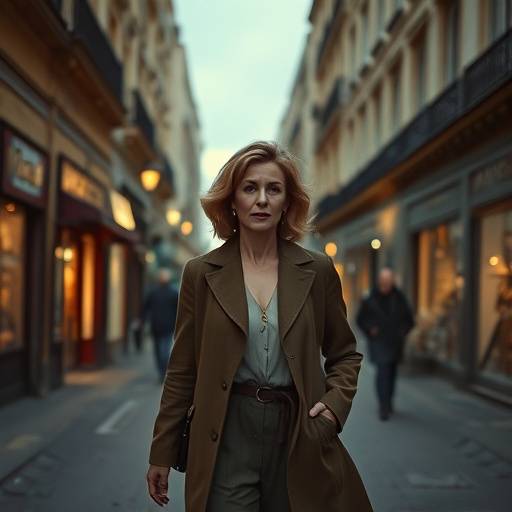 Catherine Deneuve marchant dans les rues de Paris.