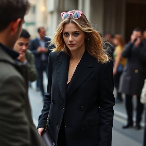 L√©a Seydoux et un homme inconnu quittant un d√©fil√© de mode.
